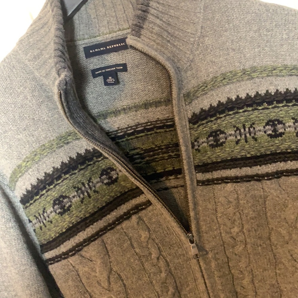 Banana Republic M Italian Yarn Grey zip up sweater - Picture 3 of 5